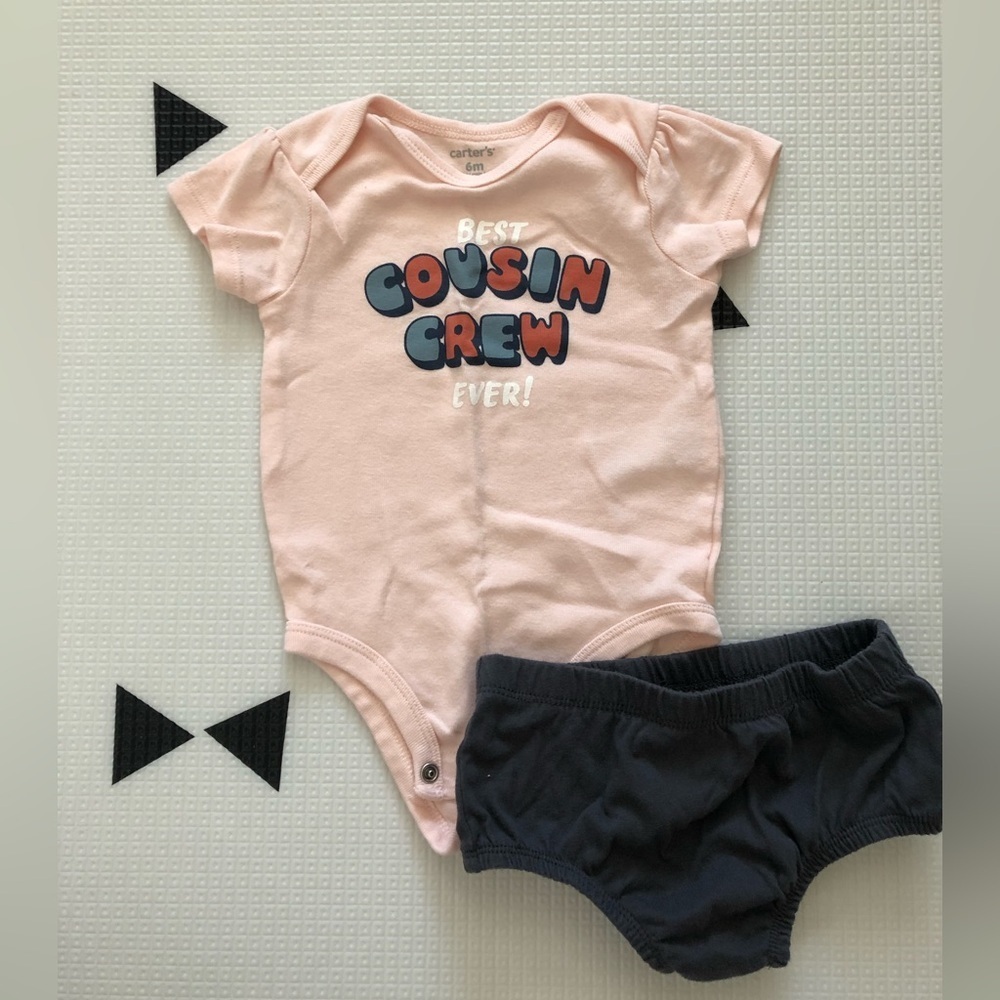 Carter’s|Baby Girl Set,Light Pink Bodysuit Onesie Cousin Crew & Diaper Cover